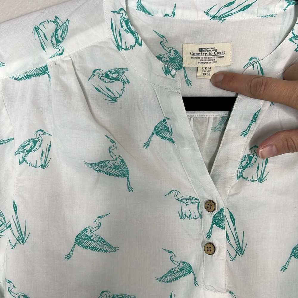 Mountain Warehouse Country to Coast 100% Cotton Crane Bird Print Top size 10 - Picture 7 of 15